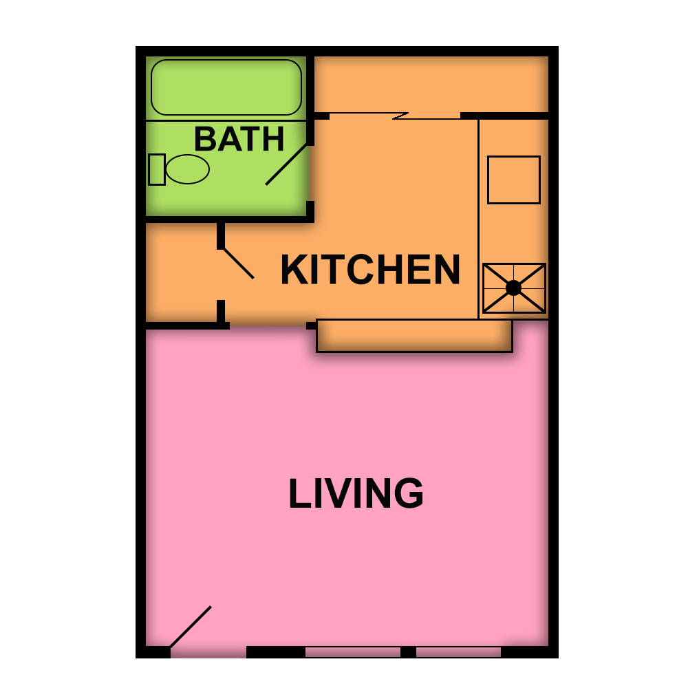 This image is the visual schematic floorplan representation of Plan C at Ambassador Inn Apartments.